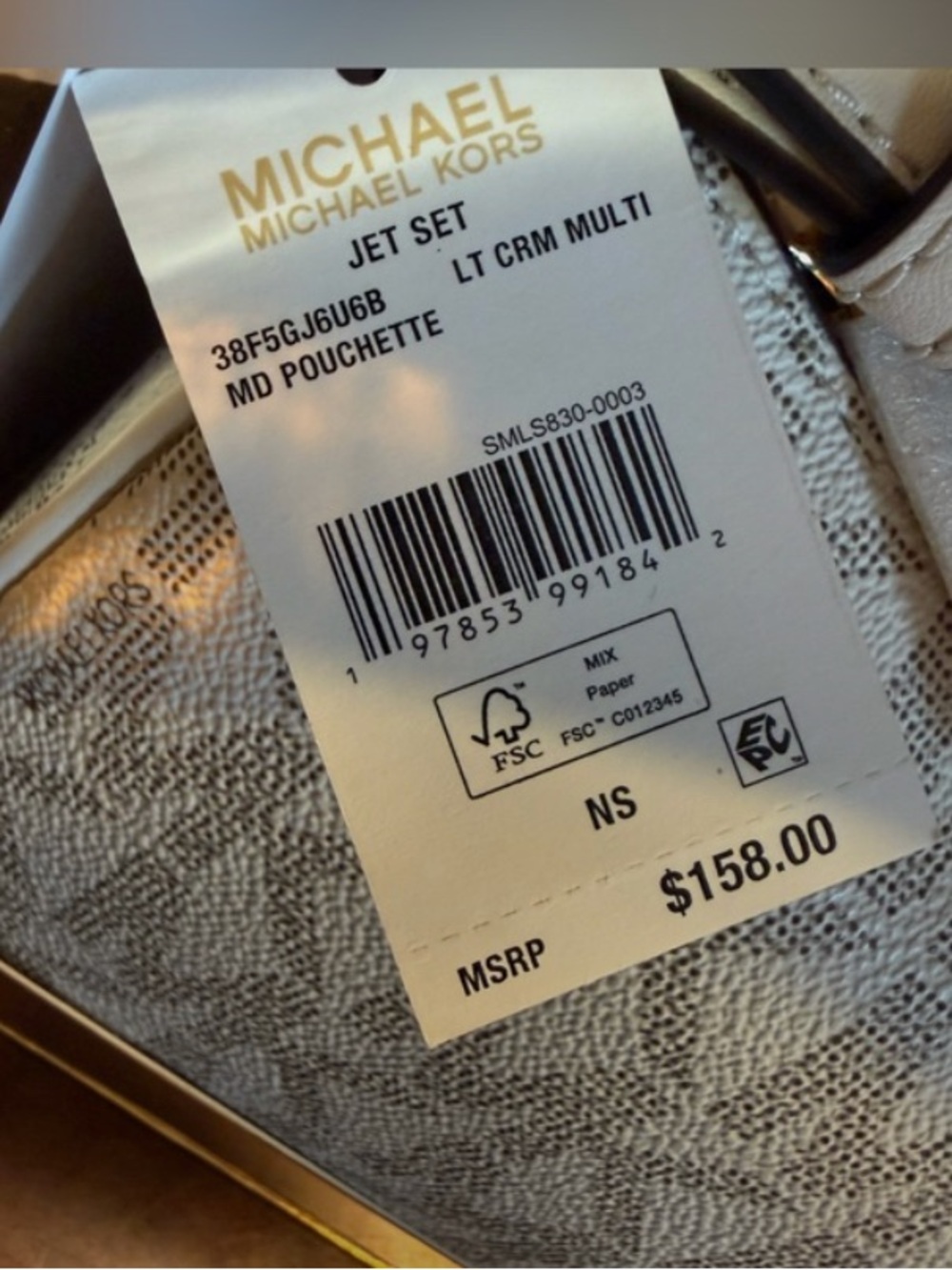 Michael Kors Monogram Cream Pouchette (Small Shoulder Bag) NWT in original box! - Picture 4 of 5